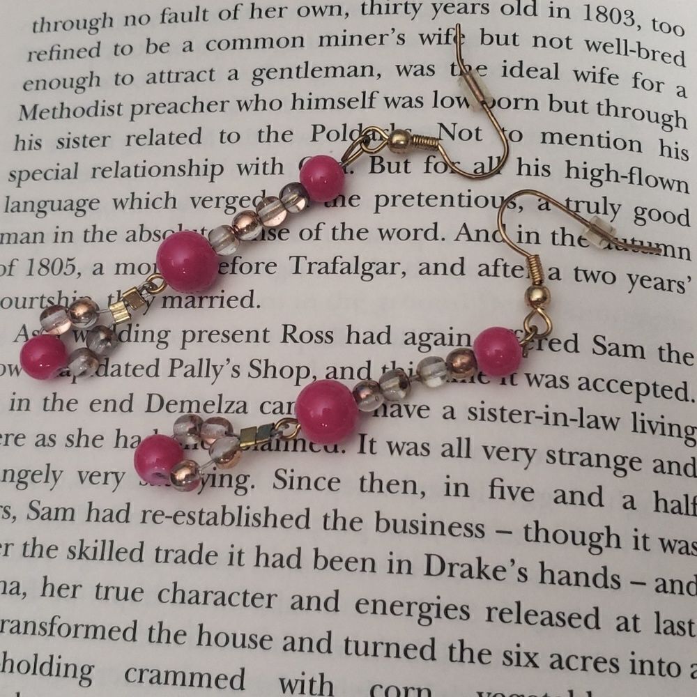 Pink Beaded Long Earrings
